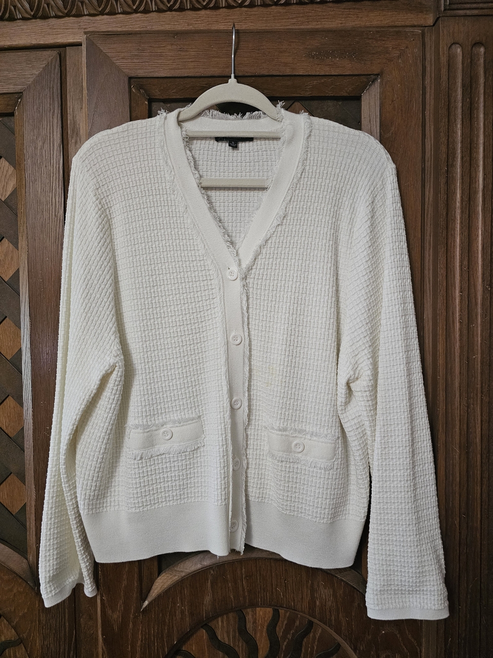 Womens Cream Button-Front Textured Cardigan Sweater